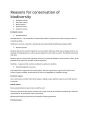 Classwork - reasons for conservation of biodiversity.docx