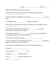 Liberty's Kids Episode 1 and 2 Worksheet