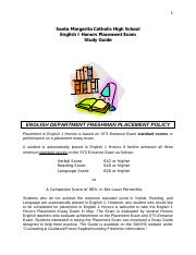 English Honors Placement Exam Study Guide