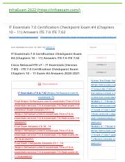 IT Essentials 7.0 Certification Checkpoint Exam #4 (Chapters 10 - 11) Answers ITE 7.0 ITE 7.02 - Inf