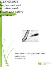 Implement and monitor work health and safety practices SITXWHS003 - Written Assessment due date.docx