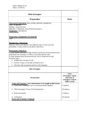 Lesson plan _ Personal Risk Managment_Risk Assessment and Strategies_Revised