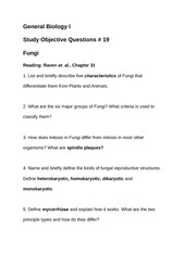 Study Objective Questions #19 Fungi