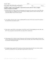 Infinite Algebra 1 - Inequalities Word Problem Worksheet