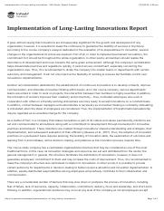 Implementation of Long-Lasting Innovations - 560 Words | Report Example.pdf