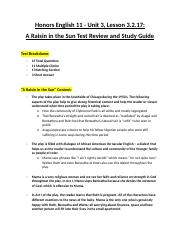 Honors - A Raisin in the Sun Test - Study Guide and Review.docx