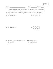 A 9-5 - Dot Products and Angles Between Vectors.doc