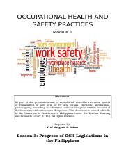 Lesson 3 - OHS - Progress of OSH Legislations in the Philippines.doc