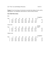 CHEM 105A General Chemistry- Hess’ Law and Enthalpy of Reactions Lab Report