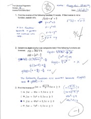 Pre-Calculus Inverse Functions Quiz